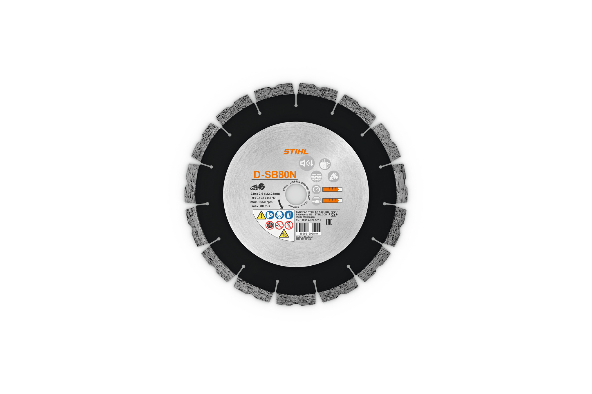Diamantový řezný kotouč, beton/tvrdý kámen, D-SB80N, Ø 230 mm/9"