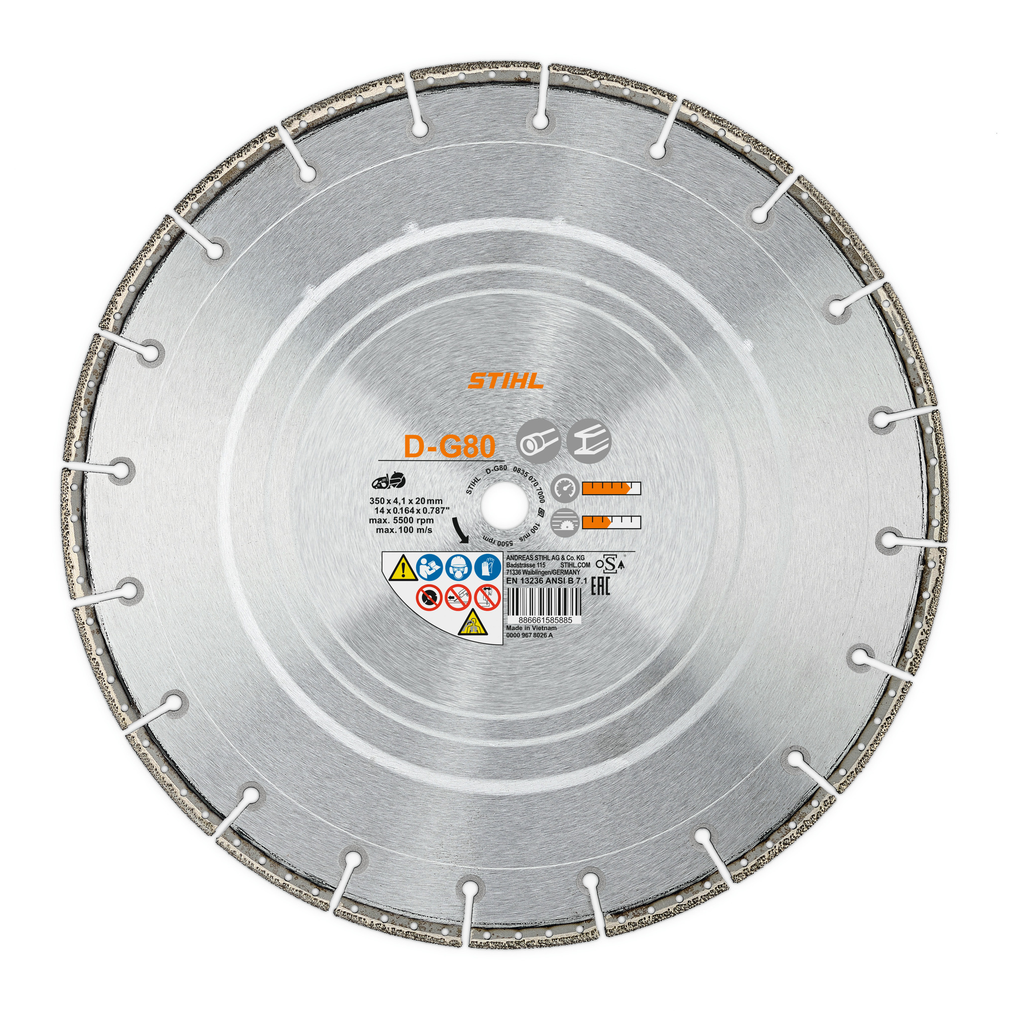 Diamantový řezný kotouč, výstavba potrubí, D‑G80, Ø 300 mm / 12"