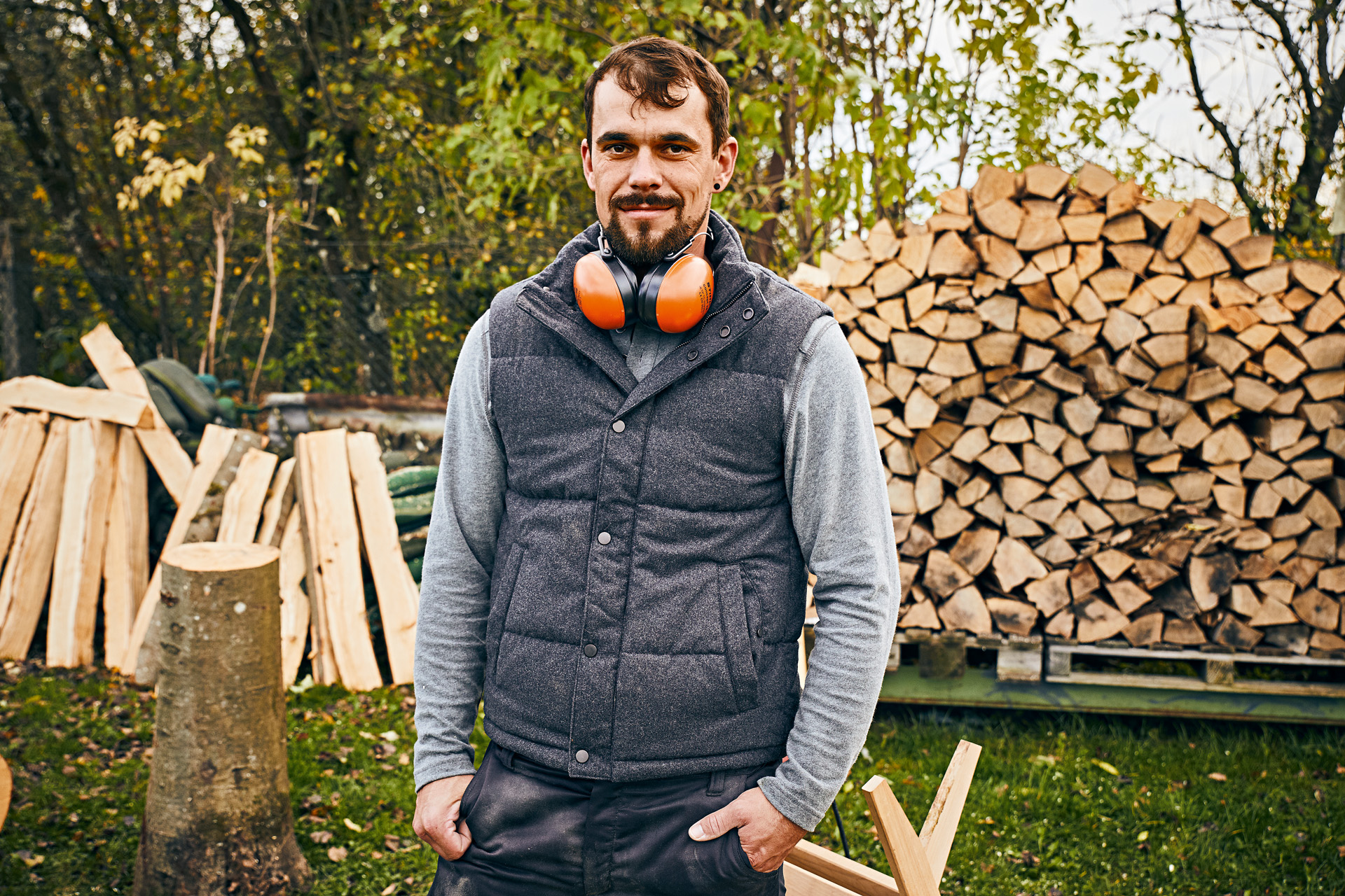 Man with hearing protection